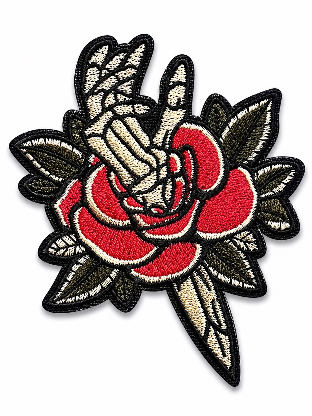 Traditional Tattoo Classic Rose Skeleton Hand Embroidered Iron On Patch Sew-On